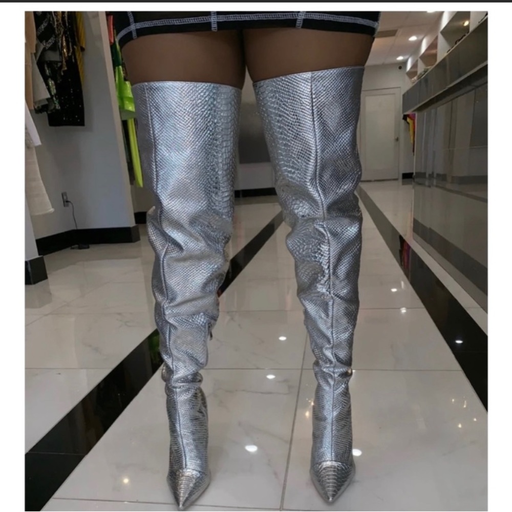 Shane Justin Never worn knee high silver snake skin boots